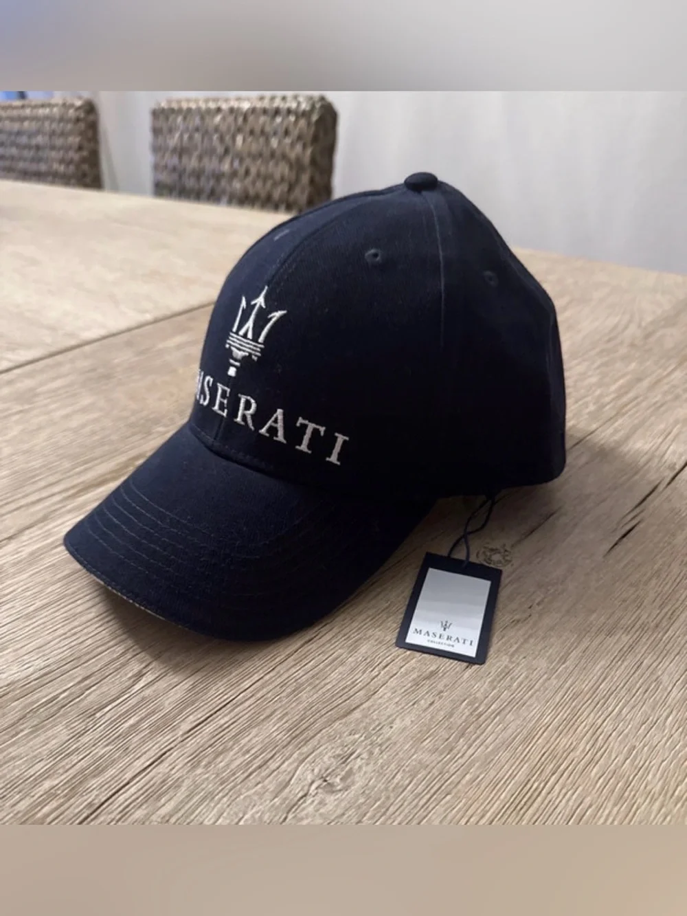 NWT- Maserati navy blue white trim Maserati logo adjustable baseball cap